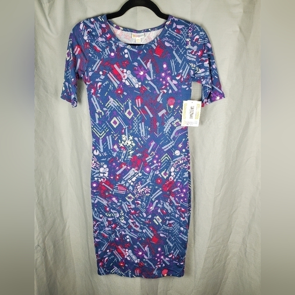 NWT Lularoe Julia, blue with multicolored floral pattern, size XXS